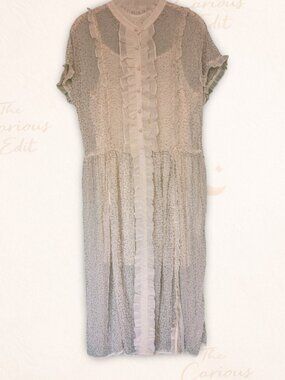 Topshop Ivory Beaded Ruffle Sheer Midi Dress NWT Romantic